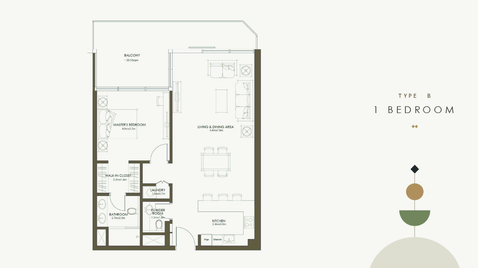 1 bedroom – Type B floor plan, The Source, Saadiyat Grove