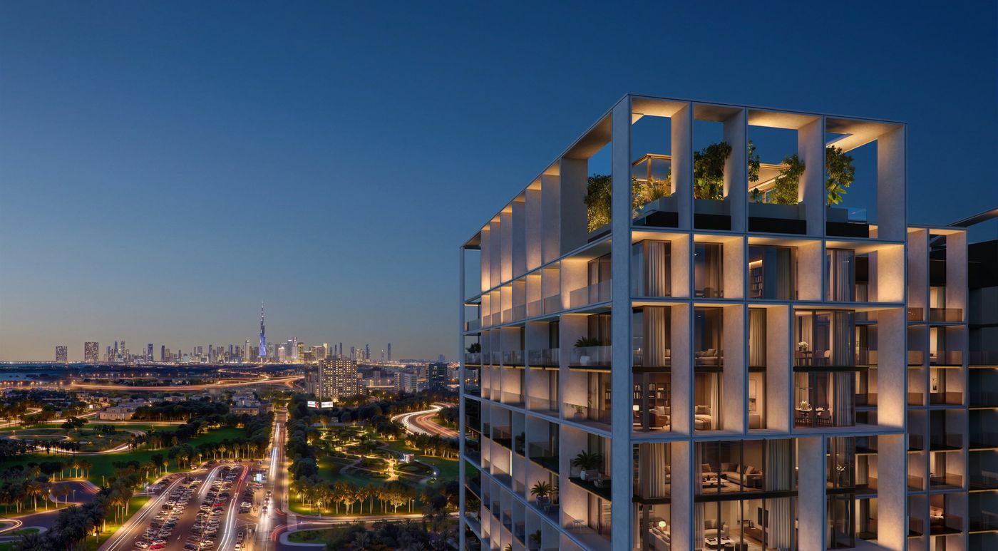 KORE by Imtiaz at night with the Dubai skyline